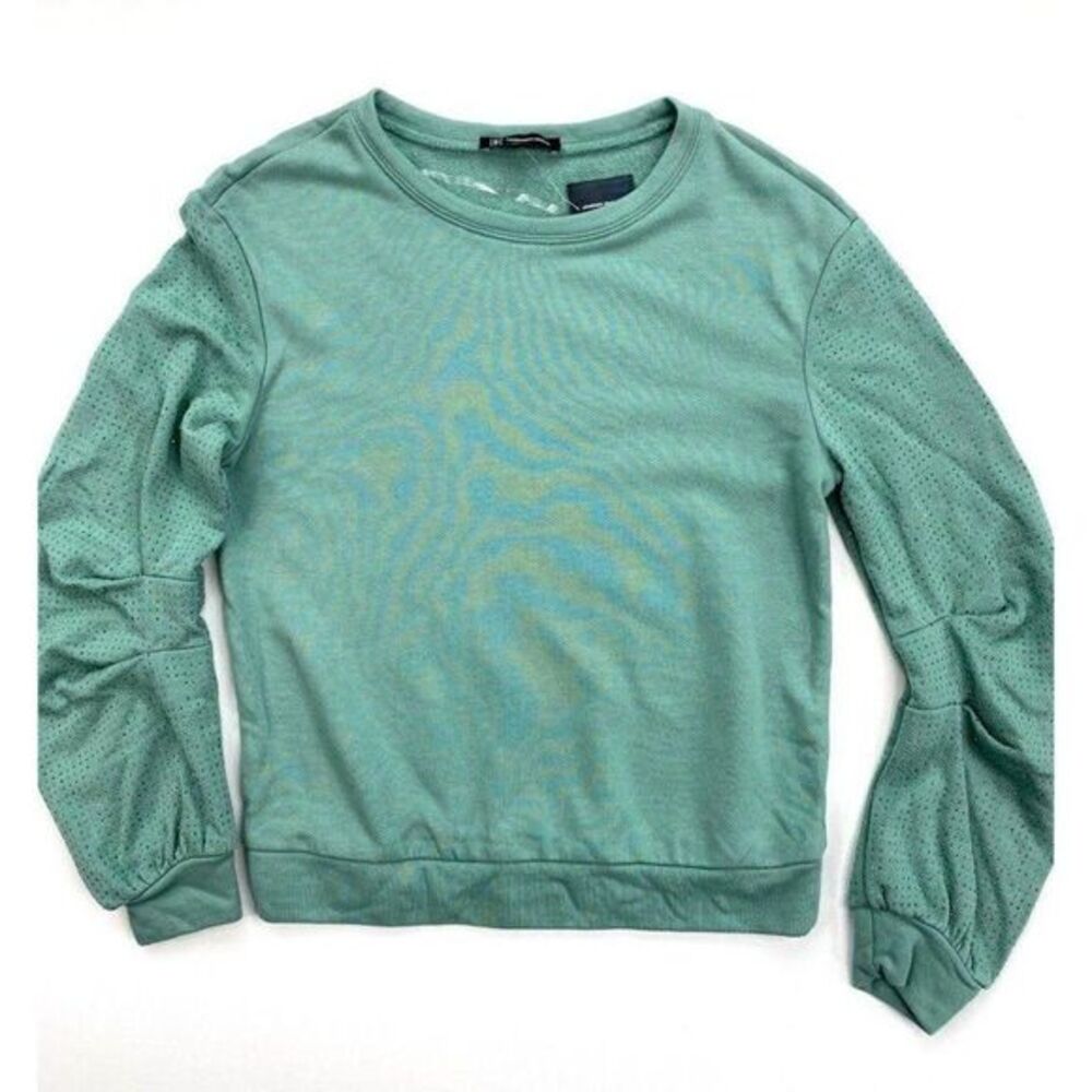 INC Sweatshirt Top Large Sage Green Glitter-Sleeve